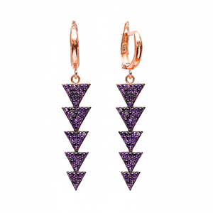 Amatista CZ piedra triángulo forma encanto pendientes largos venta al por Mayor turco hecho a mano 925 plata esterlina joyería fina - Product Image 2