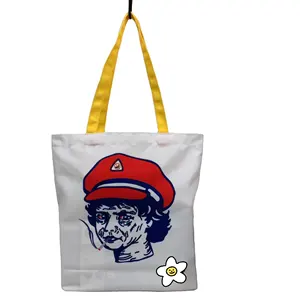 Sevimli beyaz tuval Tote Crossbody çanta tasarımcısı alışveriş çantası yeniden kullanılabilir tuval Logo kızlar Tote keten çantalar