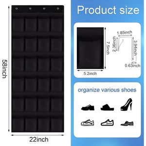 Over The Door Shoe Organizer 24 Pockets Breathable Mesh Hanging Storage For Shoes <b>Black</b> - Product Image 2