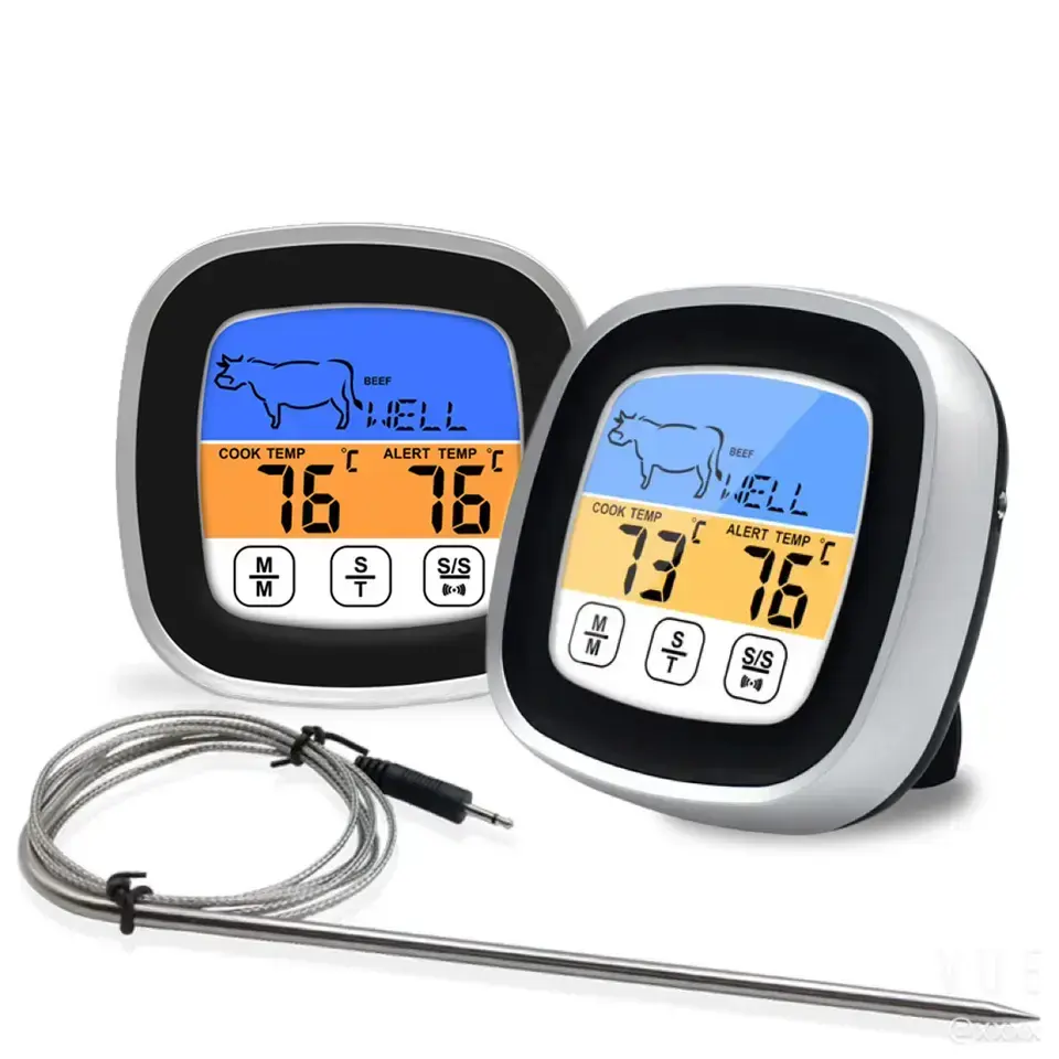 Termometer daging Digital tahan air berkualitas tinggi untuk memasak dan memanggang dengan layar LCD sentuh