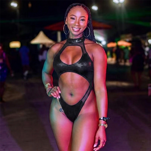 Traje de Baño Metálico Brillante Personalizado para Mujer, Estilo Carnaval Caribeño, J'ouvert, Monokini de Corte Alto con Tanga - Product Image 6