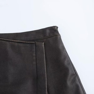 <span class=keywords><strong>Jupe</strong></span> plissée taille haute en similicuir à double boutonnage pour femme, style rétro décontracté et élégant, collection automne - Product Image 6
