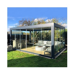 Bioclimatique impermeable motorizado <span class=keywords><strong>de</strong></span> aluminio al aire libre pérgola persiana techo Gazebo con puerta <span class=keywords><strong>de</strong></span> vidrio - Product Image 1
