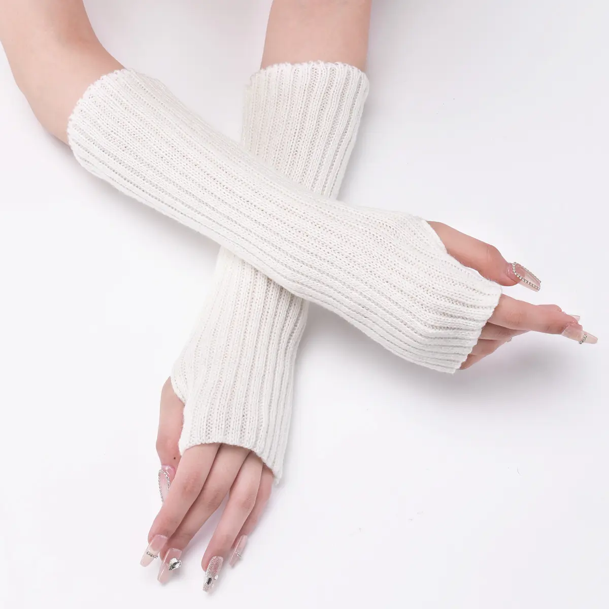 BESTELLA femmes hiver tricoté chaud demi doigt bras gants chauffe-mains manches