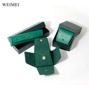 WEIMEI Rectangular Leather <b>Velvet</b> Jewelry Trip Organizer Customizable Logo Green Bag for Rings Necklace Secure Storage - Product Image 4