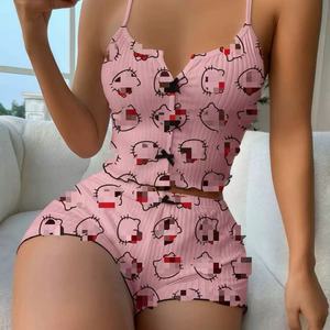 Pigiama Estivo da Donna Stile Y2K con Cartoni Animati, Set Canotta Aderente con Gattino, Moda Giovanile Carina per Casa - Product Image 5