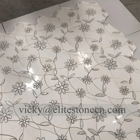 Vente en gros de nouvelles dalles de marbre en mosaïque blanche à motif de petites fleurs pour salle de bain et cuisine, jet d'eau mural, 283X283