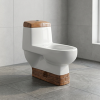 Juego de Baño Completo de Cerámica con Inodoro de Una Pieza de Doble Descarga y Lavabo con Pedestal en Colores Madera