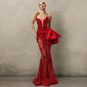 strapless open back dress Farm Rio Red Garden Delight Long Sleeve Midi Dress, Garden Delight Red / Xs main image 0