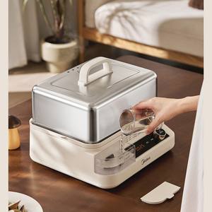 Vaporera Eléctrica Midea de 16.5L con Tapa de Acero Inoxidable, Control Digital, Dos Niveles, Color Blanco Albaricoque, para Uso Doméstico en la Cocina - Product Image 1