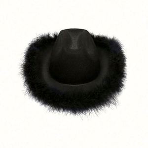 Chapeaux Fedora Western pour adultes, style cowgirl, bordure en plumes, rose, pour voyages, usage décontracté et extérieur - Product Image 6