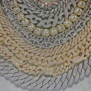 힙합 망 쥬얼리 목걸이 옐로우 골드 20CM 22CM 무거운 두꺼운 다이아몬드 마이애미 체인 아이스 쿠바 링크 체인