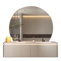 Meubles de salle de bains en contreplaqué de style moderne avec miroir Armoire en bois design cannelé avec égouttoir et lavabo en cuivre