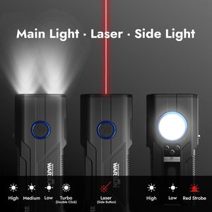 Фонарь Warsun X608S 1000 люмен, алюминиевый, портативный, профессиональный, для активного отдыха, с COB-подсветкой, магнитным креплением и лазерным указателем - Product Image 3