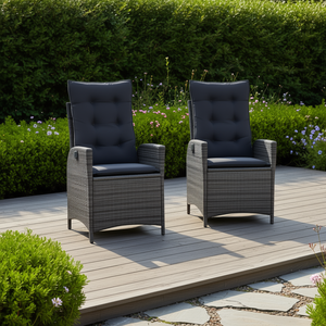 Juego de 2 Sillas Reclinables de Jardín en Ratán Sintético Gris Oscuro, Muebles de Patio para Exteriores, Estilo Contemporáneo - Product Image 2