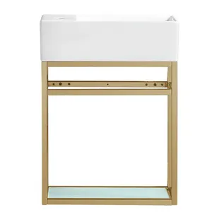 Fregadero individual con patas cromadas, lavabo blanco, consola, tocador de baño de metal dorado, 19 Uds.