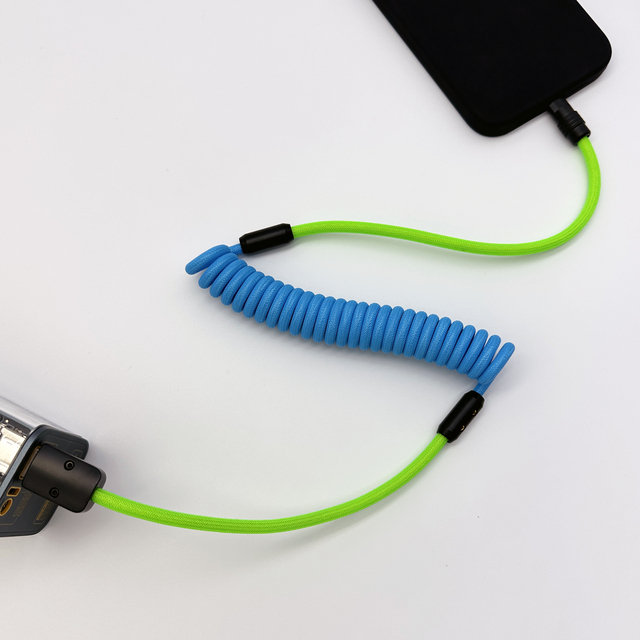 2024 New Aluminum Alloy Shell Spiral Curly Nylon Braided Type C PD 100W USB Data Cable Spring Coiled Wire Charging Cable Type C