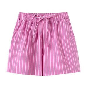 厂家女式条纹两件套休闲纽扣羽绒服短裤长裤拉绳睡衣配套套装 - Product Image 3