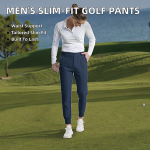 Pantalons de golf décontractés pour hommes, nouvelle collection 2024, élastiques, coupe régulière, poches, imperméables, taille haute, fermeture éclair, motif droit, en laine peignée - Product Image 2
