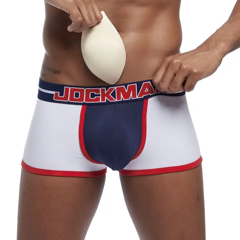 JOCKMAIL Push-up cup fake ass men's underwear Color block cotton boxer briefs Underpants with foam padding to enlarge the butt