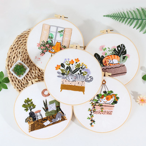 Simple Cat Plant Flower DIY Handmade Crafts Children Tool Cross Stitch Set Embroidery Starter Kit