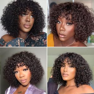 Perruque courte bouclée afro FX-HTA80 pour femmes, noire naturelle, tendance, avec <span class=keywords><strong>frange</strong></span> courte, en <span class=keywords><strong>cheveux</strong></span> humains - Product Image 2