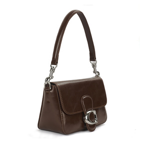 2025 primavera Vintage hebilla bolsos de cuero genuino brillante Color sólido moda Casual axila hombro bandolera para mujer - Product Image 2