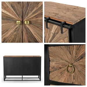 Solid Wagon Wood <b>Sideboard</b> with Mild Steel Frame Natural Wooden Finish Black Metal Coated <b>Storage</b> Cabinet for Modern Home Hotel - Product Image 5
