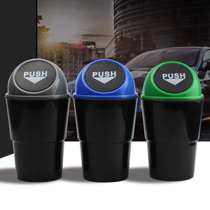 Car Trash Can Cup-Shaped Plastic Push Lid Vehicle-Mounted Rear Seat Storage Bin Adhesive Installation - Product Image 1