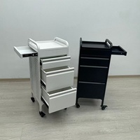 Chariot de Salon Professionnel Robuste en Métal avec 3 Tiroirs et Plateau Coulissant Latéral pour Coiffeur, Barbier, SPA