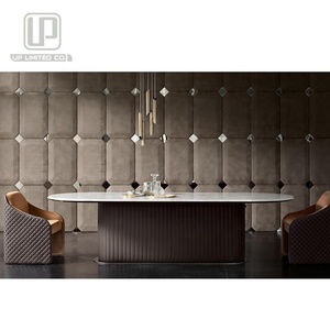 Ensemble de meubles de salle à manger européens, table à manger moderne avec chaises en cuir, 8 places, plateau en marbre - Product Image 1