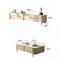 Ensemble de table basse et de meuble TV en ardoise laquée, style moderne minimaliste et luxe léger, cadre en métal durable, différentes tailles, meubles de maison