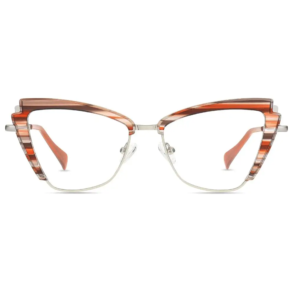 1 pair women's cat eye glasses multi-color metal acetate full rim eyeglasses frames men and women