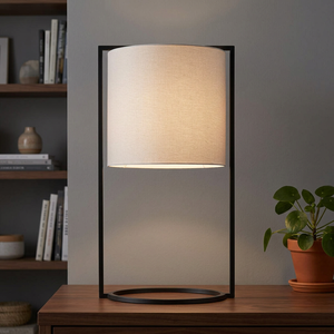 Modern Touch Control LED <b>Silver</b> Metal Frame Electric Desk <b>Lamp</b> Fabric Drum Shade AC Minimalist Reading <b>Lamp</b> Bedroom Living Room - Product Image 3