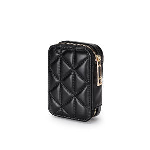 AndoBag Cosmetic Bags Cases for Women Genuine Cow Leather Ladies Elegant Lipstick Case Purse Quilted Pattern with <b>Mirror</b> - Product Image 4