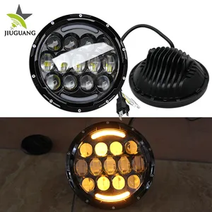 High Quality Car Front Angel Eyes Amber Halo Ring 25W High Beam Motorcycle 75W 7" Led Headlight