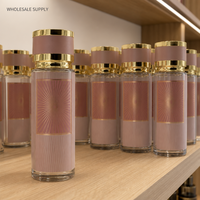 Flacon de parfum vide personnalisé en verre 250 ml, design rond blanc et or style arabe, flacon pulvérisateur atomiseur de luxe rechargeable en gros