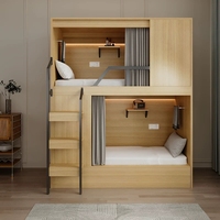 Nouveaux meubles de chambre à coucher durables de couleur jaune moderne lits superposés en bois à deux étages avec rangement