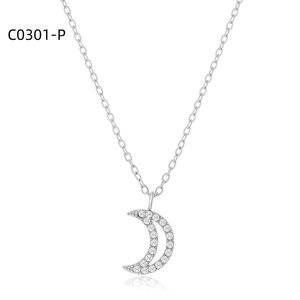 Collar con Colgante de Luna Amy Amy, Plateado en Plata con Circonita Cúbica, Joyería de Moda para Mujer, Uso Diario, Regalo - Product Image 1