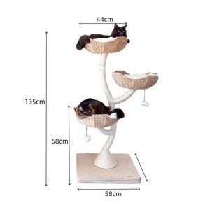 Moderner Katzenbaum aus Kiefernholz mit handgewebten Papierkörben, Sisal-Kratzbaum, 108 cm hoch, 3-stufiges Katzenmöbel für drinnen - Product Image 4