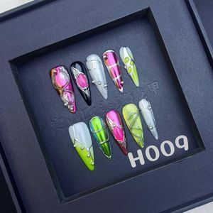 <span class=keywords><strong>Uñas</strong></span> Postizas de Estilo Francés, 10 Piezas, con Diseño Dorado Teñido a Mano, <span class=keywords><strong>Uñas</strong></span> Artificiales de ABS, Forma Mood - Product Image 4