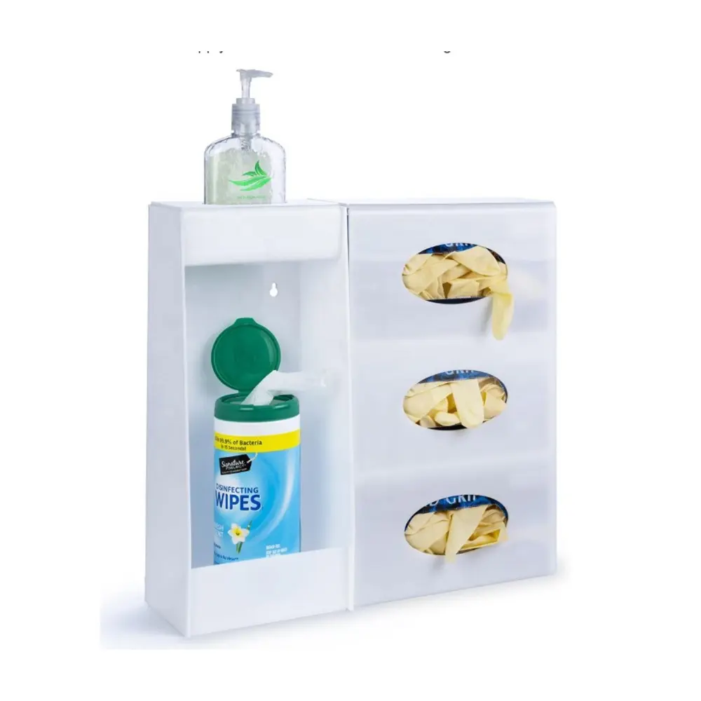 Dispensador de desinfectante funcional montado en la pared, caja de almacenamiento de acrílico blanco para guantes