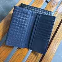 Dompet Kulit Asli Retro Kustom untuk Pria Wanita Kapasitas Besar Banyak Slot Kartu Pola Anyaman Tangan Dompet Panjang Klasik Bisnis