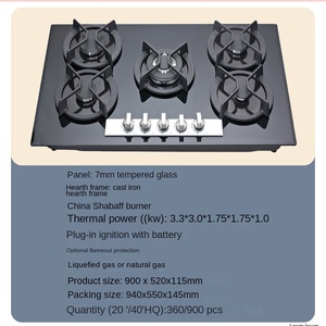 Plaque de cuisson à gaz en fonte lourde Plaque de cuisson à induction de cuisine Cuisine de haute qualité 4 et 5 brûleurs Table de cuisson en verre Mondial 4 Bocas - Product Image 3