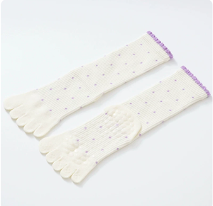 JZVINA Women Five <b>Toe</b> Pilates Socks Anti Slip Silicone Grip Breathable Knit Dot Print Crew Socks For Yoga Barre Training - Product Image 5