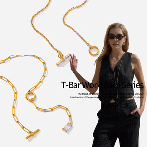 Collar de Cadena con Barra en T, Colgante Geométrico Dorado, Joyería de Moda para Mujer, para Usar en la Oficina - Product Image 1