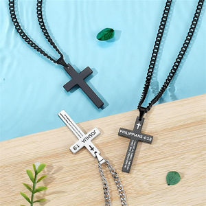Cruz bíblica basada en la fe <span class=keywords><strong>de</strong></span> acero inoxidable Unisex Simple religioso fino moda geométrica hombres colgante collar joyería al por mayor - Product Image 3