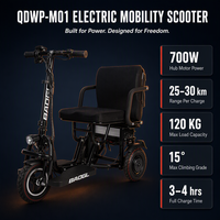 Scooter électrique pliable à 3 roues bleu, scooter de mobilité à grande vitesse, scooter de voyage compact, cadre en alliage d'aluminium pour adultes et personnes âgées