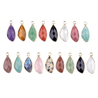 Pendentif délicat plaqué or avec pierre précieuse naturelle en forme de goutte, taille facetée, motif feuille, pour la fabrication de bijoux
