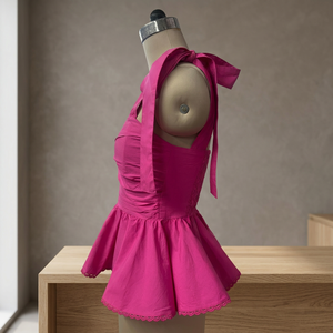 Blusa Ecológica para Mujer, Diseño Dulce, Tejida en Algodón y Spandex, Cuello Asimétrico, Sin Mangas, Corta, con Volantes, Tirantes Finos, OEM/ODM - Product Image 5